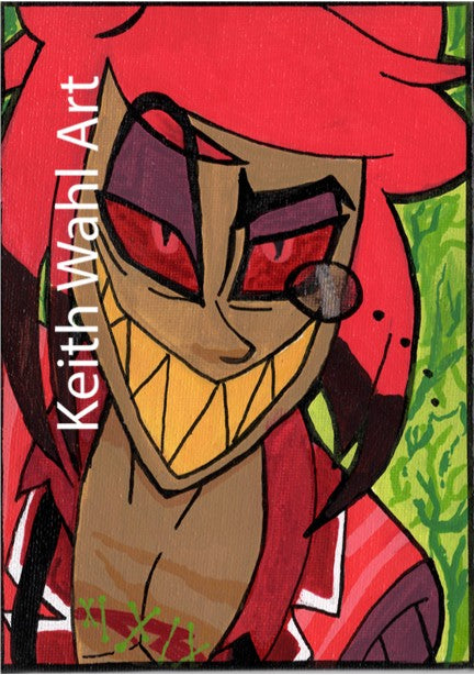 Scarred Alastor Hazbin Hotel Fan Art 5" x 7" Canvas Panel Portrait by Keith Wahl Art