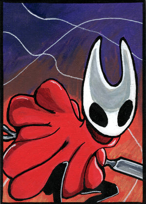Hornet – Hollow Knight – 5" x 7" Original Canvas Panel Fan Art – Threaded in Motion 🕸