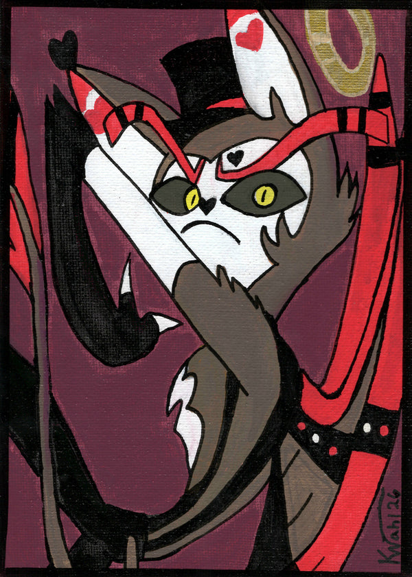 Husk – Hazbin Hotel – 5" x 7" Original Canvas Panel Fan Art – The Cat's Out of the Bottle and He's Throwing Hands 🃏🥊