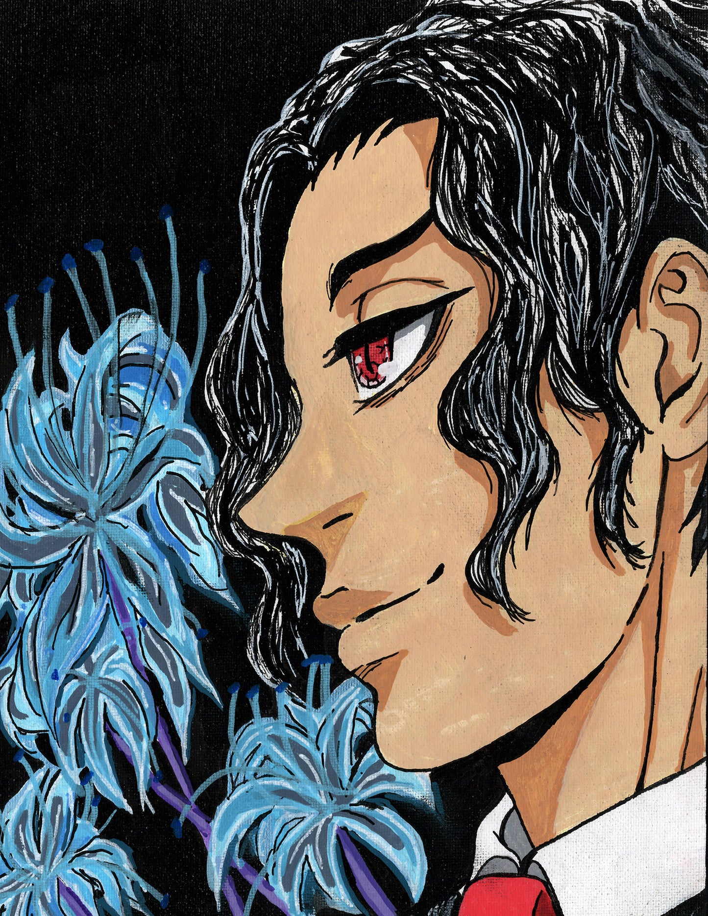 Muzan Kibutsuji Demon Slayer Fan Art 9" x 12" Canvas Panel Portrait by Keith Wahl Art