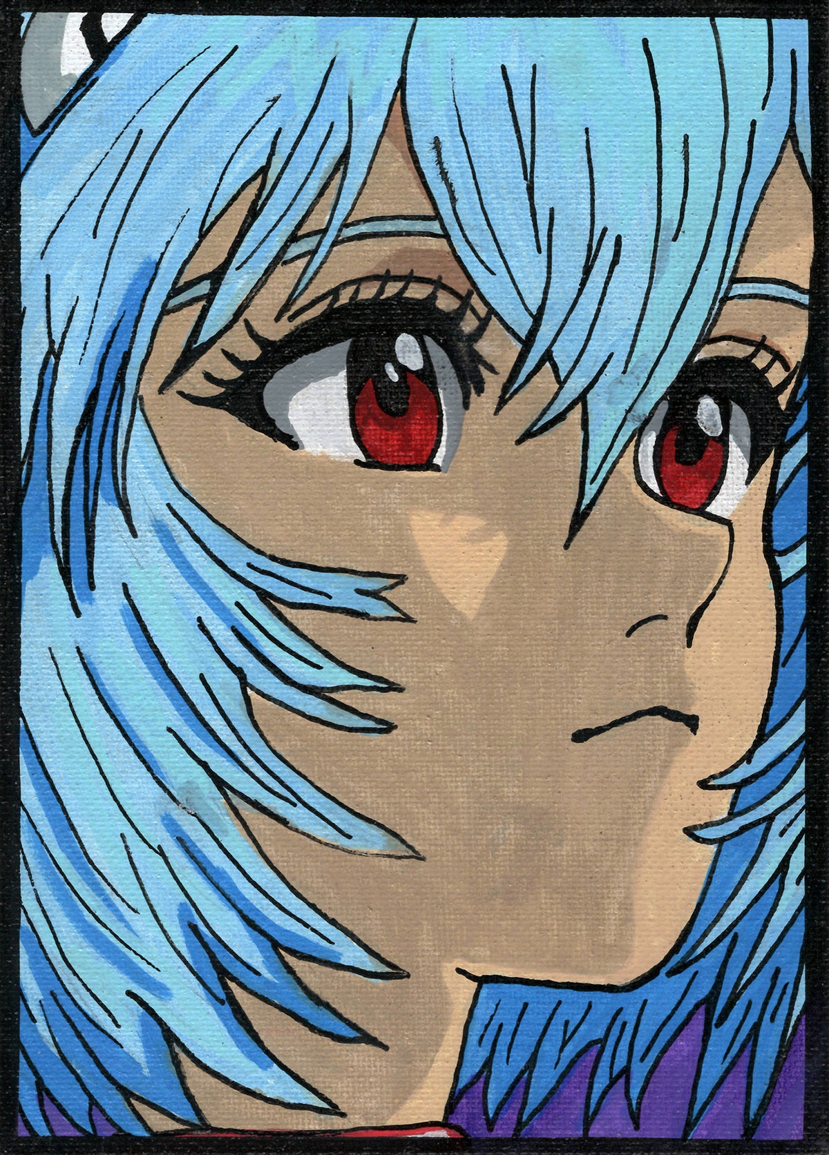 Rei Ayanami – Neon Genesis Evangelion – 5" x 7" Original Canvas Panel Fan Art – Windswept Stare 🌁