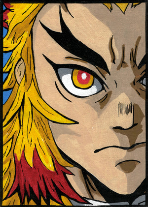 Rengoku – Demon Slayer – 5" x 7" Original Canvas Panel Fan Art – Focus in Flame 🔥