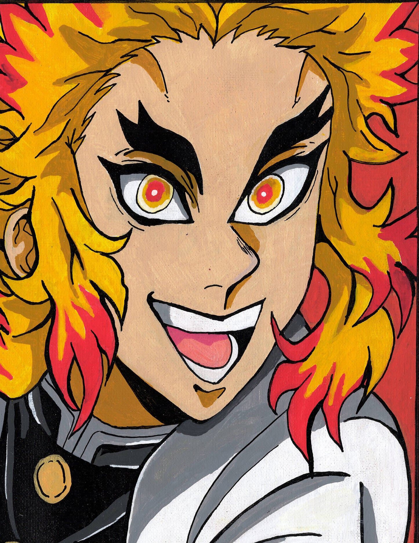 Kyojuro Rengoku Demon Slayer Fan Art 9" x 12" Canvas Panel Portrait by Keith Wahl Art