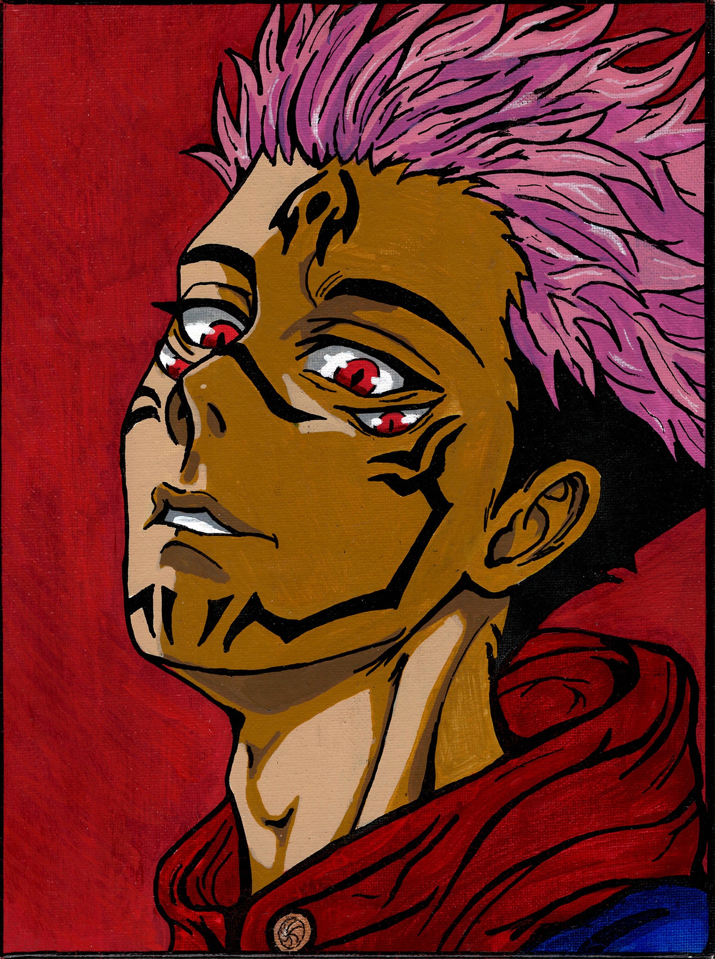 Sakuna Jujutsu Kaisen Fan Art 9" x 12" Canvas Panel Portrait by Keith Wahl Art