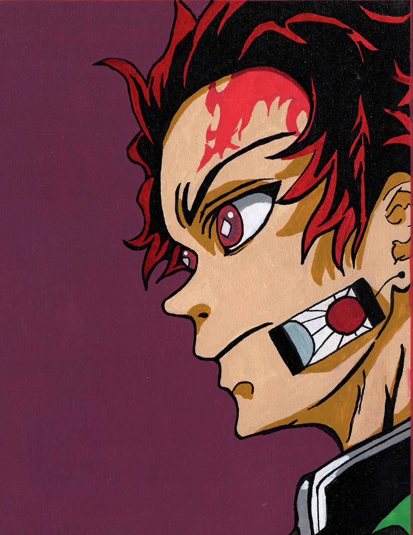 Tanjiro Kamado Demon Slayer Fan Art 9" x 12" Canvas Panel Portrait by Keith Wahl Art