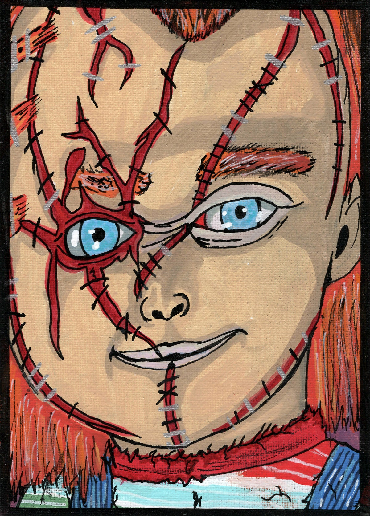 Chucky – Child’s Play – 5" x 7" Original Canvas Panel Fan Art – Cute Until He’s Not 🔪