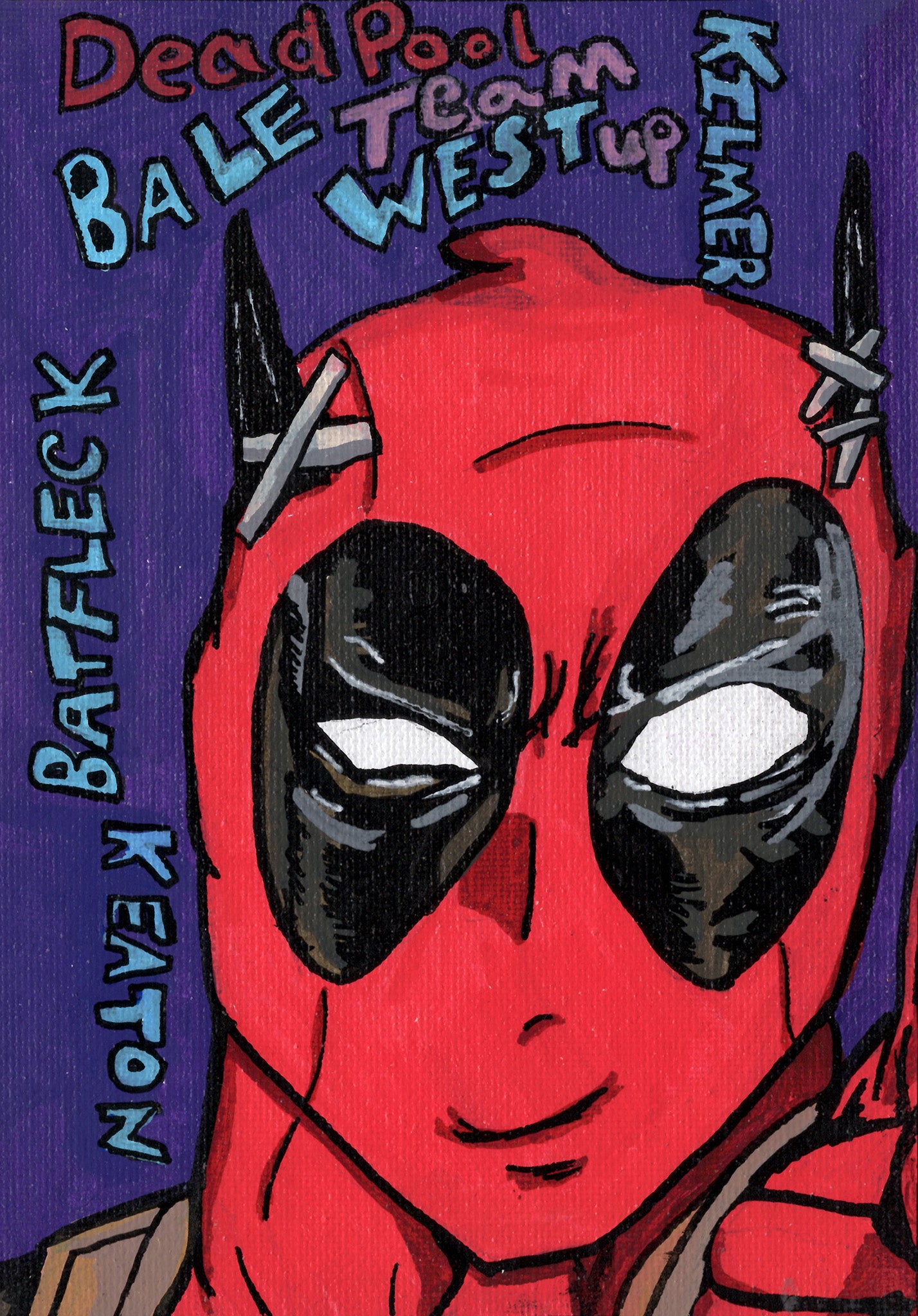 Deadpool vs Batman’s Ears (Marvel/DC Mashup) – 5" x 7" Original Hand‑Painted Fan Art