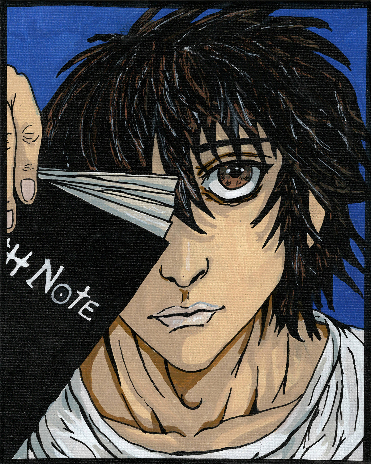 L (Death Note) – 8" x 10" Original Hand‑Painted Fan Art – Detective’s Gaze 📓
