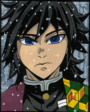 Giyu Tomioka – Demon Slayer – 8" x 10" Original Canvas Panel Fan Art – Beneath the Falling Quiet ❄️
