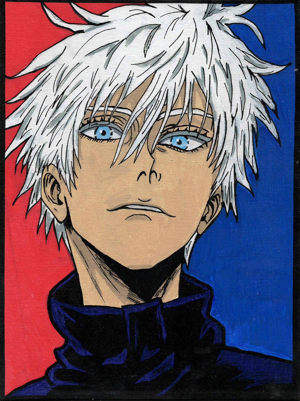 Gojo Satoru – Jujutsu Kaisen – 9" x 12" Original Canvas Panel Fan Art – Duality in Motion ✨