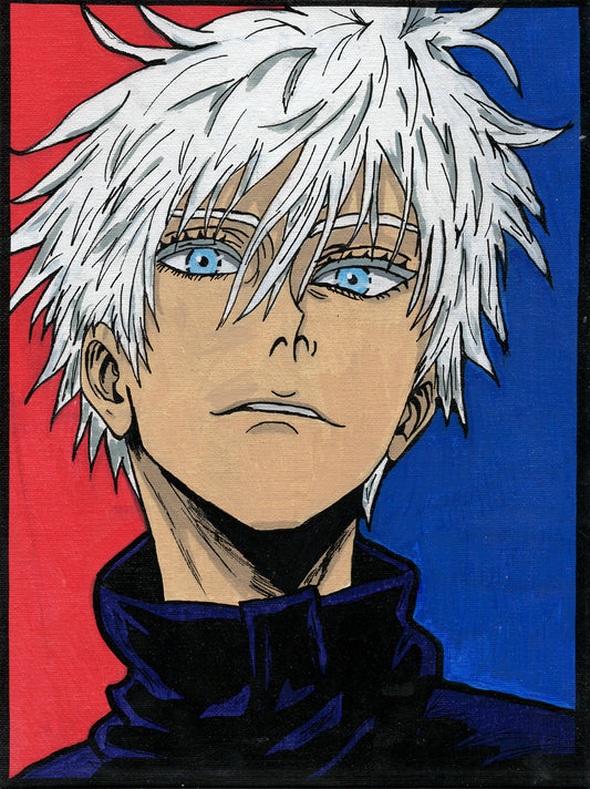Gojo Satoru – Jujutsu Kaisen – 9" x 12" Original Canvas Panel Fan Art – Duality in Motion ✨