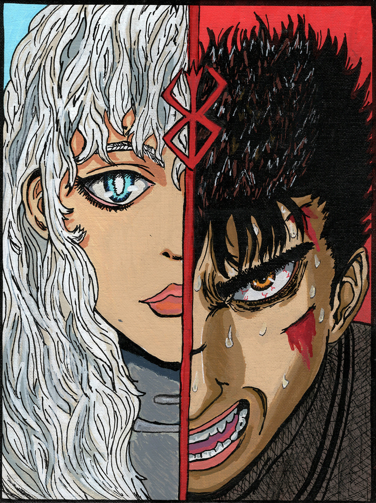 Guts & Griffith (Berserk) – 9" x 12" Original Hand‑Painted Fan Art – Brand of Sacrifice Edition