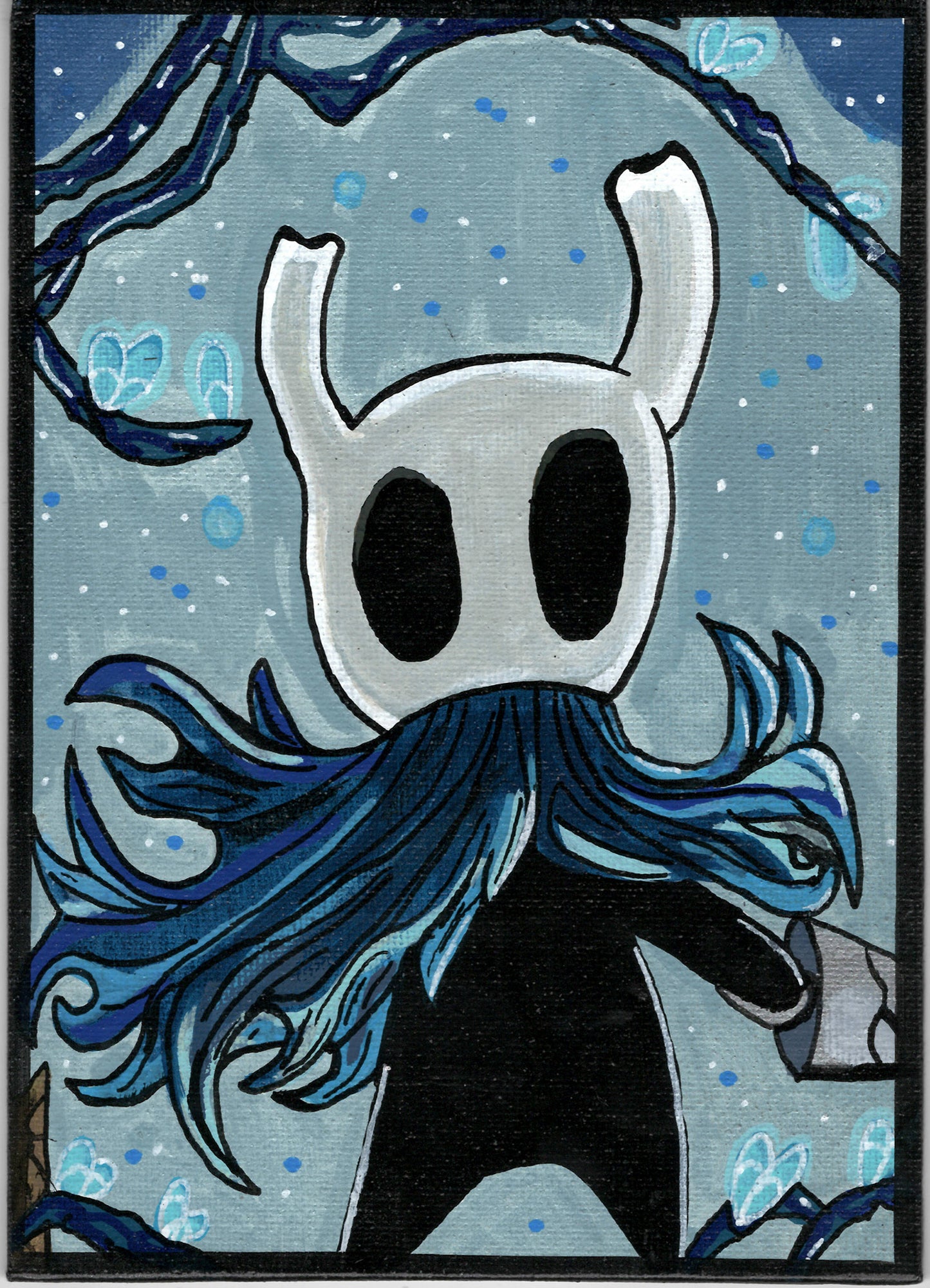 Hollow Knight – Hollow Knight – 5" x 7" Original Canvas Panel Fan Art – Nightfall in Blue 🌙