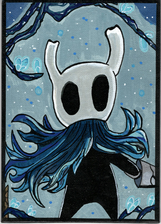 Hollow Knight – Hollow Knight – 5" x 7" Original Canvas Panel Fan Art – Nightfall in Blue 🌙