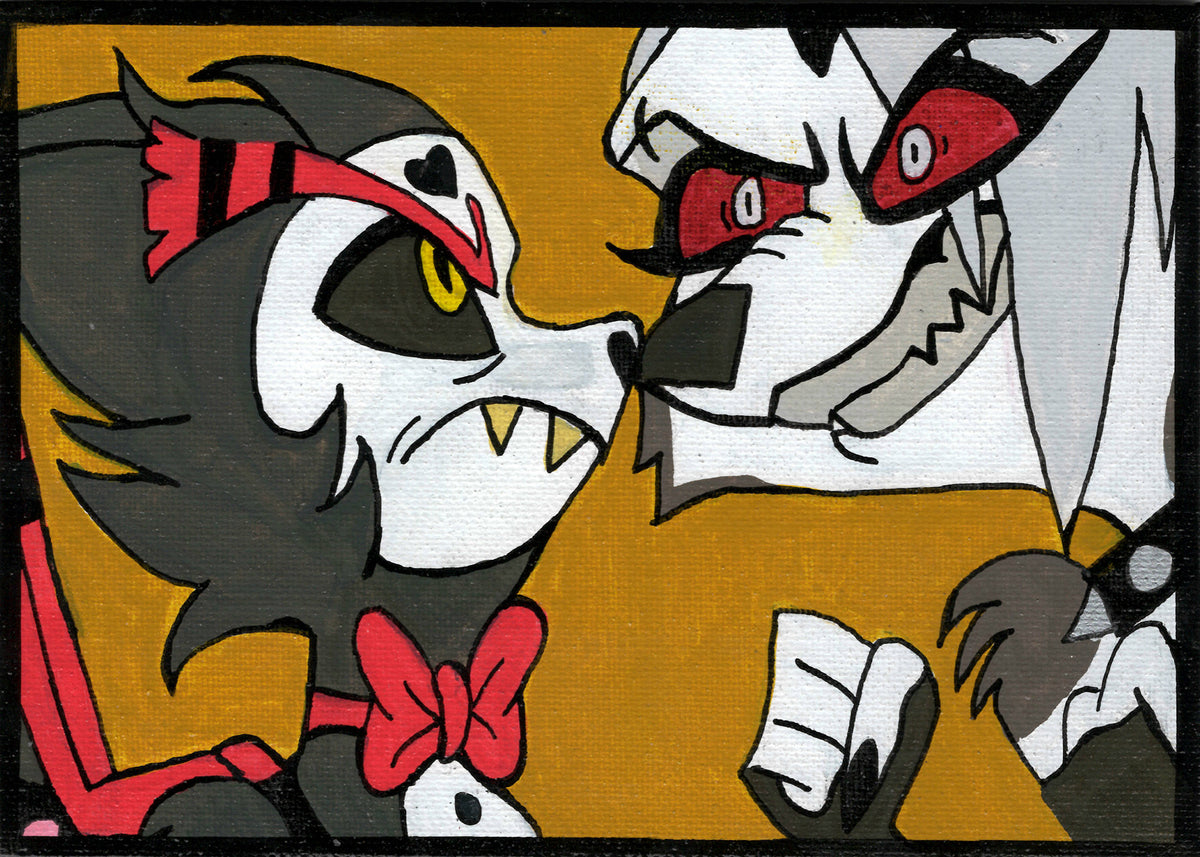 Husker vs Loona – Hazbin Hotel / Helluva Boss – 5" x 7" Original Canvas Panel Fan Art – Clash in Static ⚡