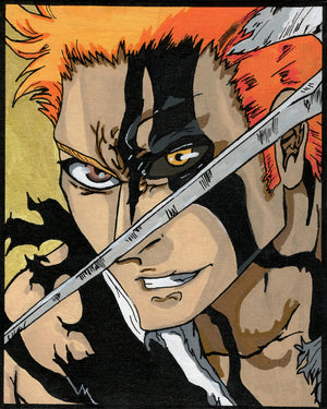 Ichigo – Bleach – 8" x 10" Original Canvas Panel Fan Art – Quiet Fury