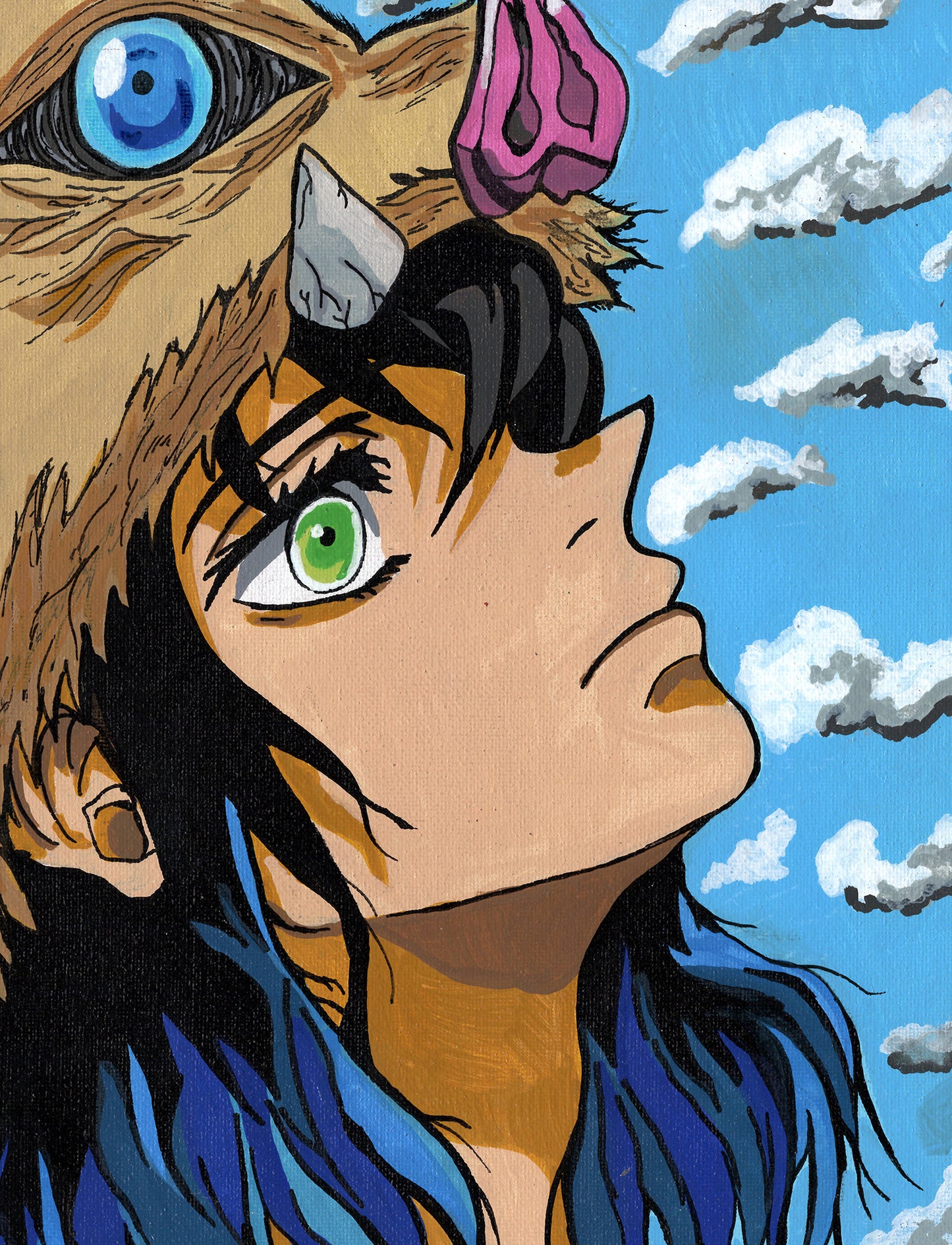 Inosuke Hashibira Demon Slayer Fan Art 9" x 12" Canvas Panel Portrait by Keith Wahl Art