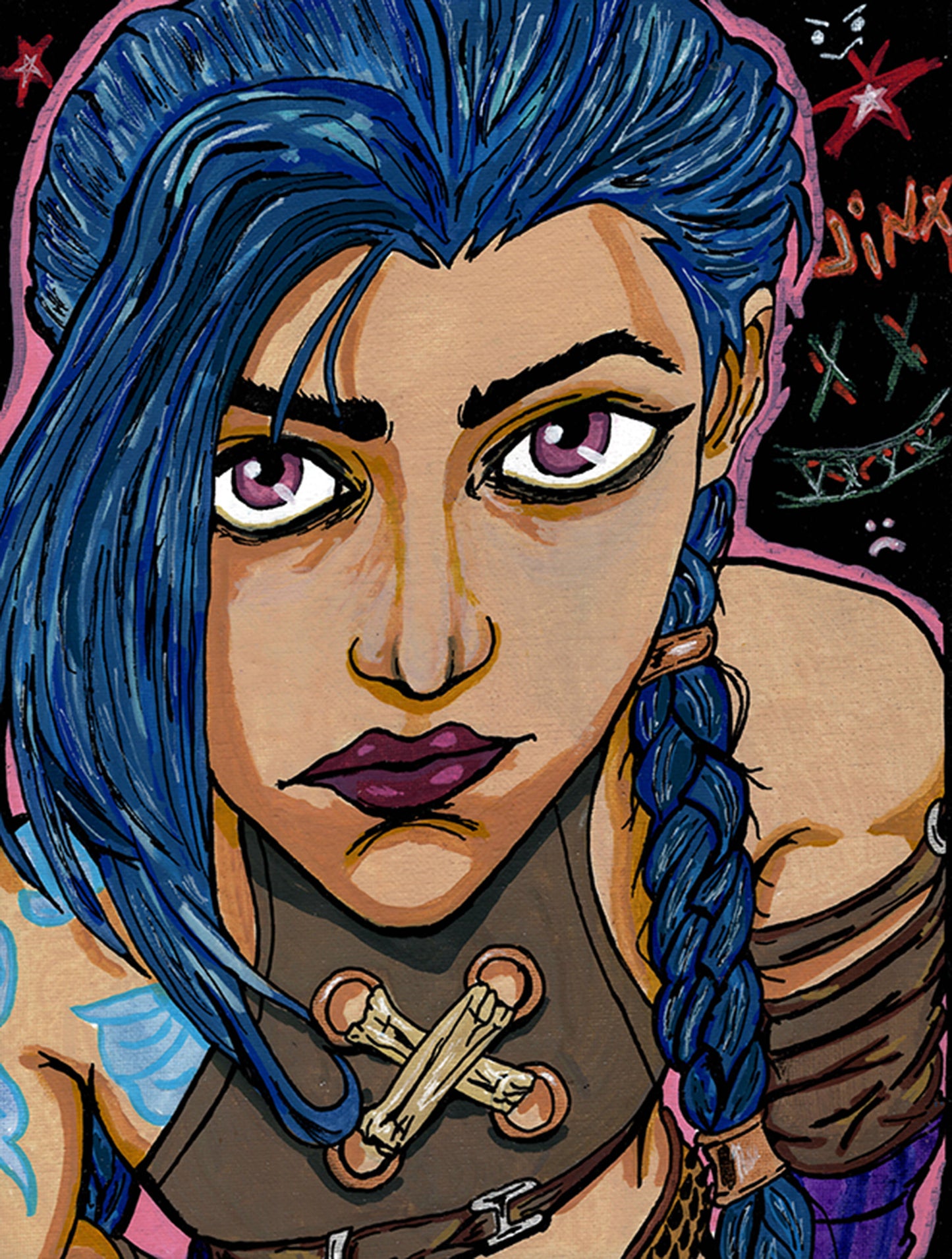 Jinx League of Legends Fan Art 9" x 12" Canvas Panel Portrait by Keith Wahl Art