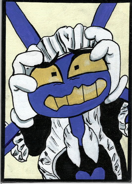 Jax – The Amazing Digital Circus – 5" x 7" Original Canvas Panel Fan Art – Maid‑Mode Meltdown 🎪