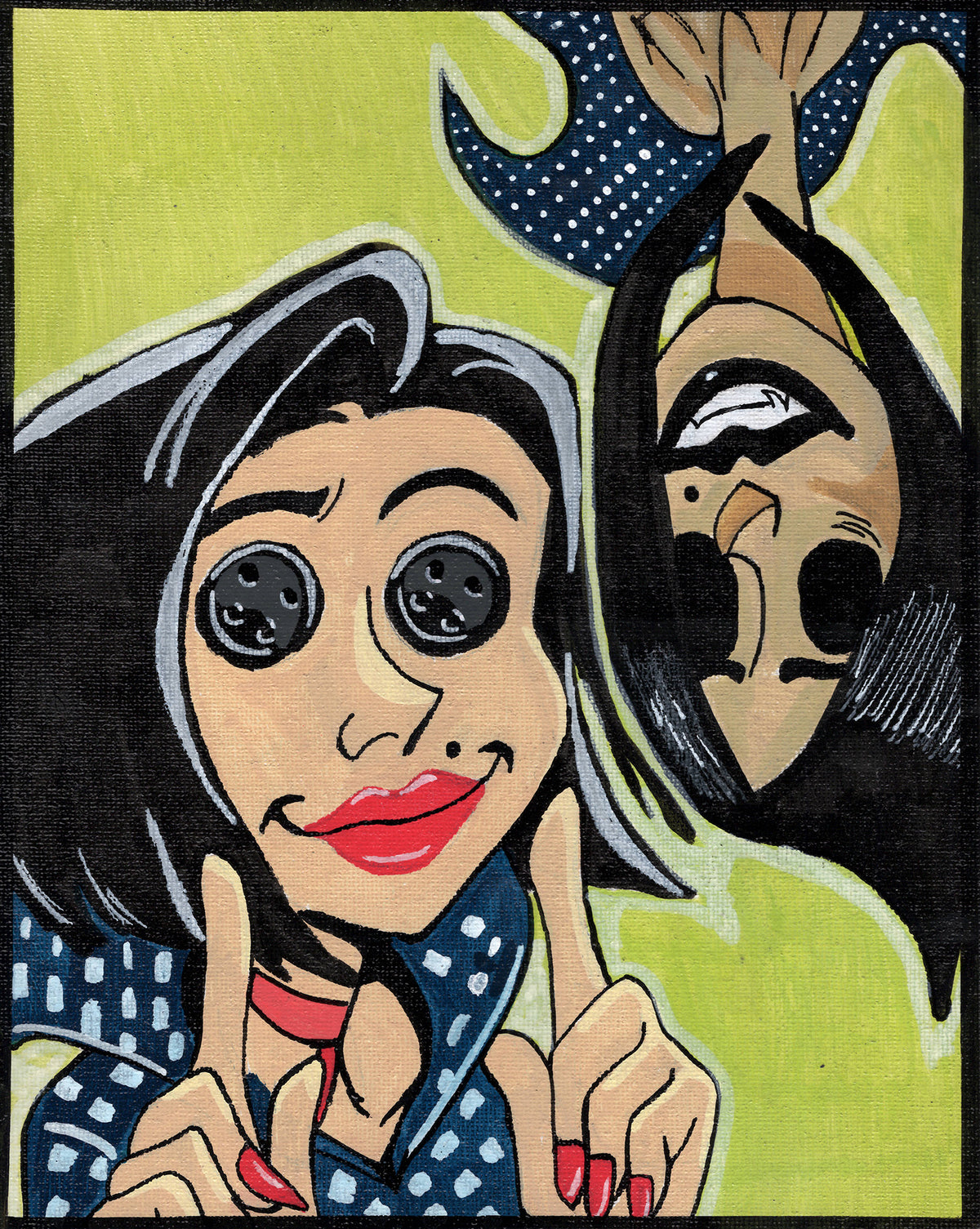 Other Mothers – Coraline – 8" x 10" Original Canvas Panel Fan Art – Mirror of Wickedness 🕸️