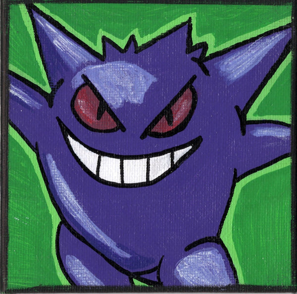 Gengar Pokemon Fan Art 4" x 4" Canvas Panel by Keith Wahl Art