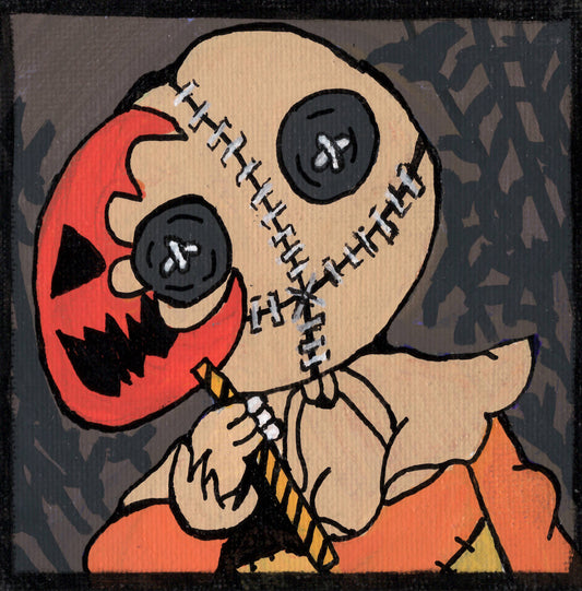 Sam Trick 'R Treat Fan Art 4" x 4" Canvas Panel Portrait by Keith Wahl Art