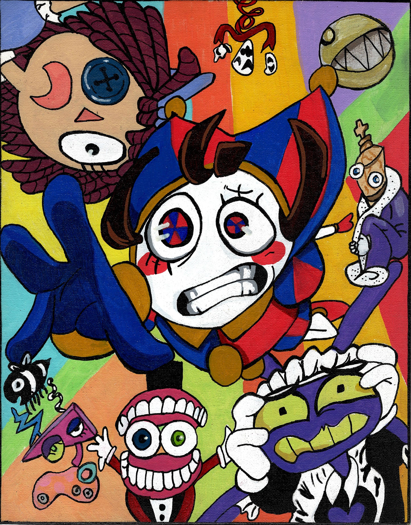 The Amazing Digital Circus Fan Art 11" x 14" Canvas Panel Portrait Collage by Keith Wahl Art