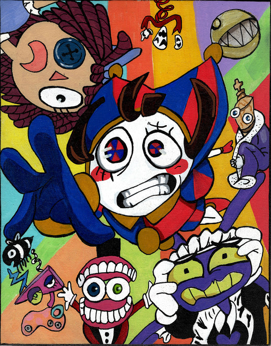 The Amazing Digital Circus Fan Art 11" x 14" Canvas Panel Portrait Collage by Keith Wahl Art