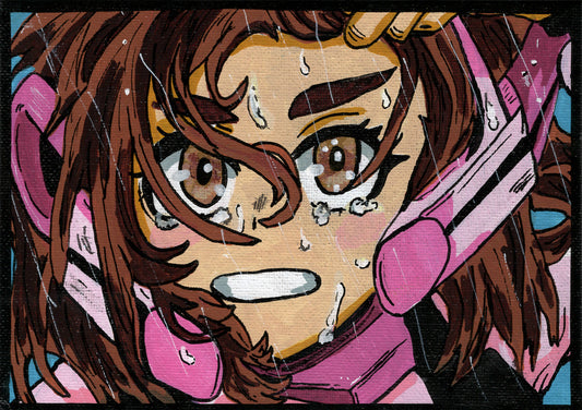 Uravity – My Hero Academia – 5" x 7" Original Canvas Panel Fan Art – Rain‑Forged Resolve 🌧️