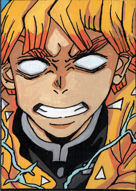 Zenitsu Demon Slayer Fan Art 5" x 7" Canvas Panel Portrait by Keith Wahl Art