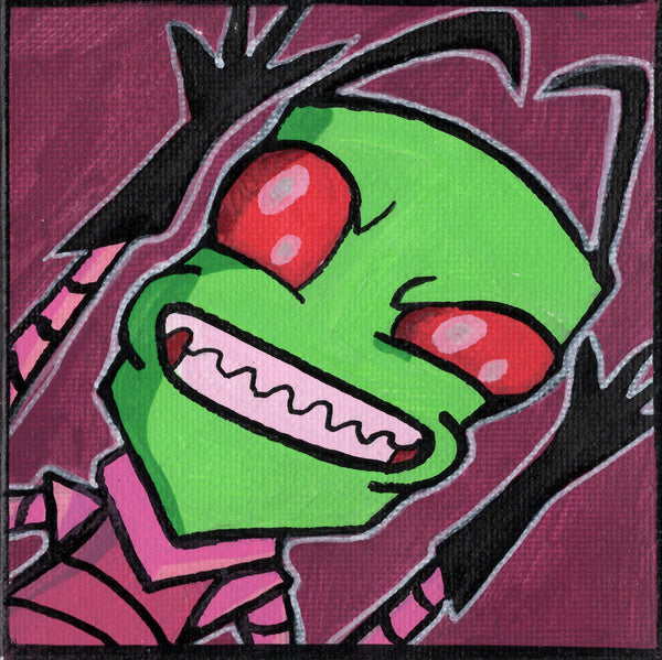 Zim Invader Zim Fan Art 4" x 4" Canvas Panel Portrait by Keith Wahl Art